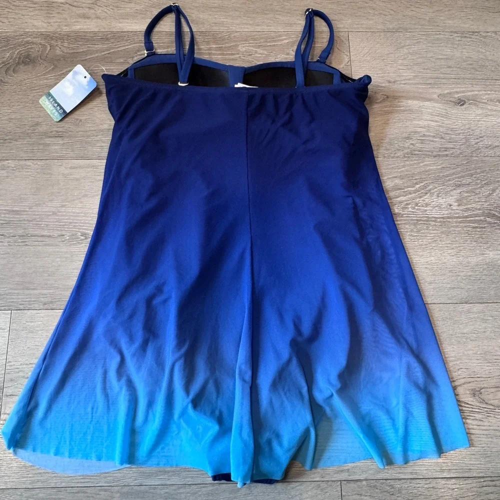 Island Waves Womens Blue Ombre Mesh Tie Front Swim Dress Size Small S NWT